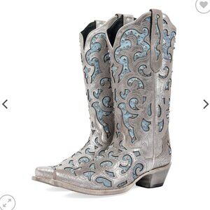 J.B. Dillon Metallic Silver Bellflower Women’s Western Cowboy Boots Size 9